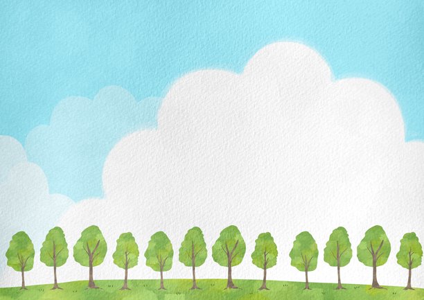 清爽的蓝天与树木景观插画图片下载