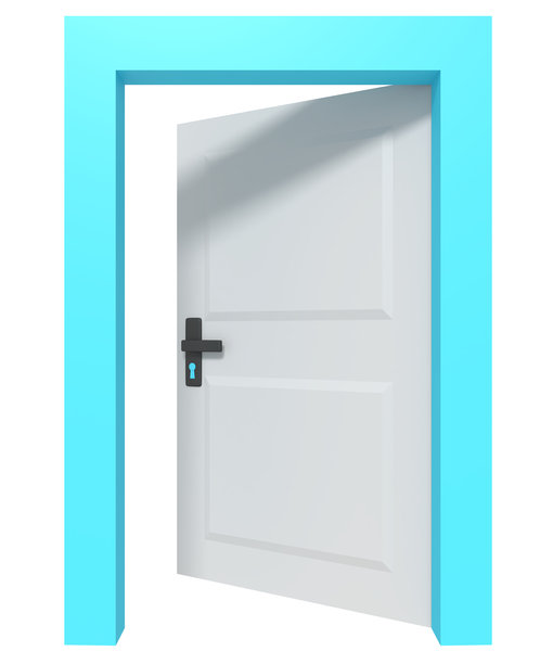 带蓝色门框的白色敞开的门插画图片下载