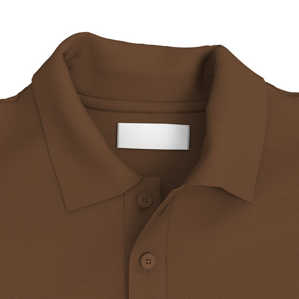 Polo衫品牌标签的近距离3D渲染图。逼真的织物缝线和标志标签样机。图片下载