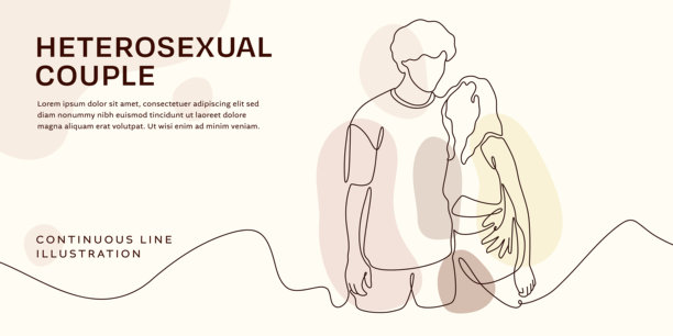 异性恋情侣极简线条艺术概念插画图片下载