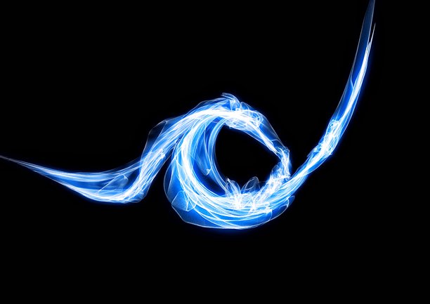 蓝色发光烟雾波浪的 3D 插画图片下载