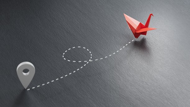 纸天鹅孤立的 3D 图标集。折纸天鹅插画，飞行旅行符号设计。黑色背景上的 3D 渲染。图片下载