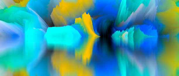 魔法世界。抽象风景，超现实的湖泊和倒影。艺术、创意和想象力。3D插画图片下载