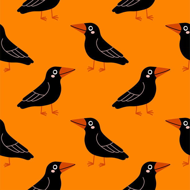 简单的手绘万圣节橙色背景无缝图案。矢量壁纸插图重复设计，适用于织物印花、贴纸、封面、包装。矢量插画图片下载