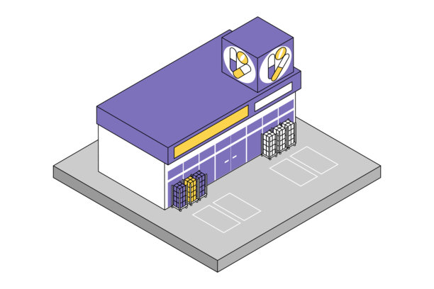 日本常见的药妆店风格双色建筑的等距图标素材图片下载