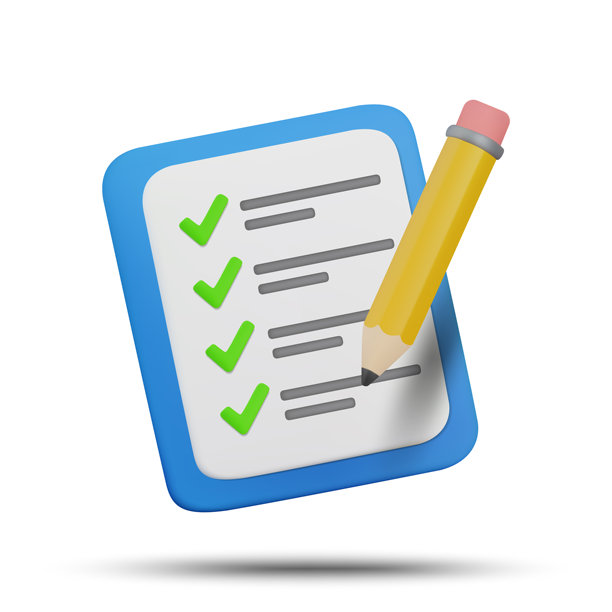 3D插画矢量渲染图标，简约风格。彩色的待办事项清单纸张，带有复选标记和铅笔，孤立在白色背景上。规划、管理、笔记概念。图片下载