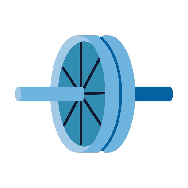 蓝色的健腹轮，用于健身和核心锻炼。现代矢量插画，手绘扁平化设计，孤立在白色背景上。图片下载