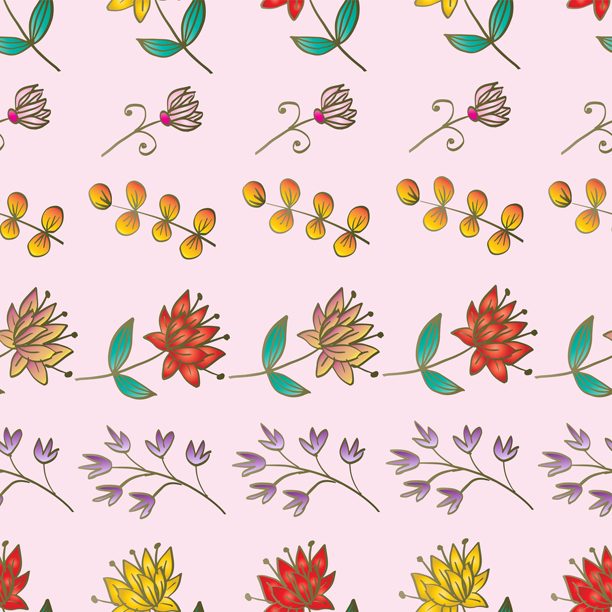 带有花朵和爱心的无缝图案。手绘矢量插画。图片下载