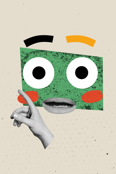 艺术品 3D 拼贴潮流模板，肖像脸部、眼睛、手表、震惊的手指、张开嘴的卡通人物、情绪草图、表情图片下载