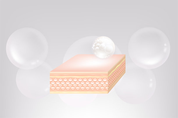 透明质酸和烟酰胺的头发和皮肤解决方案广告，胶原蛋白精华滴入皮肤细胞，背景为化妆品广告，可供使用，矢量插画。图片下载