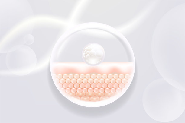 透明质酸和烟酰胺护发护肤解决方案广告，白色胶原蛋白精华滴入皮肤细胞，背景为化妆品广告，可供使用，矢量插画。图片下载