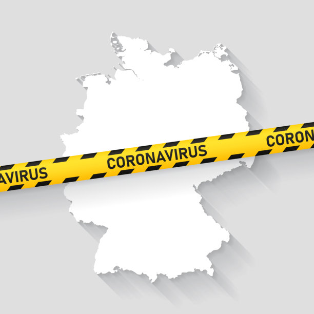 带有新型冠状病毒警戒线的德国地图：新冠疫情爆发图片下载