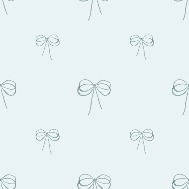 浅蓝色背景上的无缝蝴蝶结图案 | 极简丝带和礼品包装设计图片下载