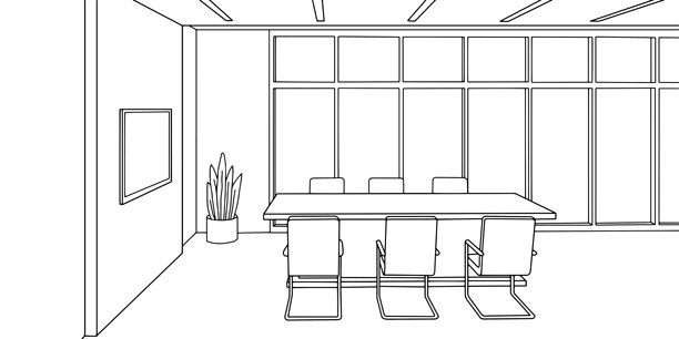 会议室办公室黑白室内草图插画矢量图图片下载