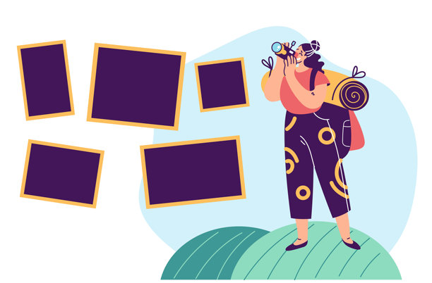 游客拍摄自然森林概念的图片。矢量图形设计元素插画图片下载