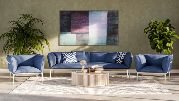 宽敞奢华的现代明亮室内客厅模型插画，3D渲染图图片下载