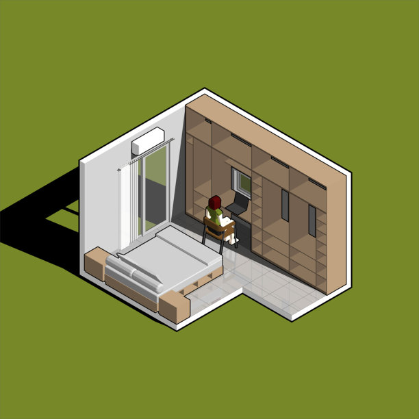 家居卧室3D风格插画图片下载