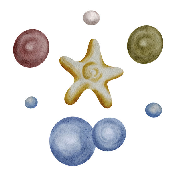 彩色气泡与星星 / 赛加羚羊植物与树木 / 野生动物 - 水彩数字插画图片下载