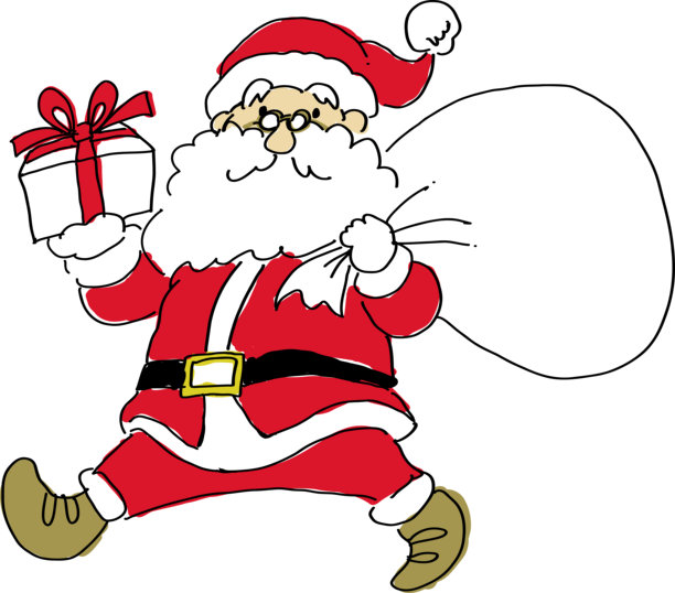 圣诞老人抱着礼物奔跑的手绘插画图片下载