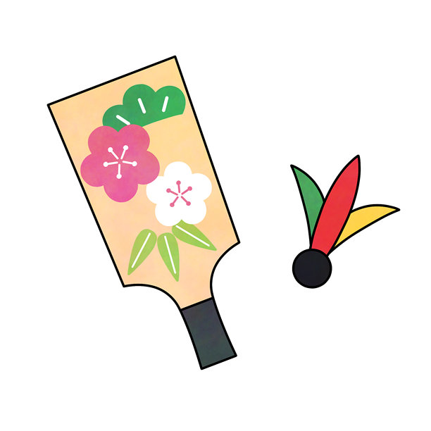 传统日式新年羽毛球拍和羽毛球插画集图片下载