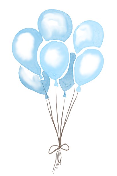 蓝色气球。水彩插画图片下载