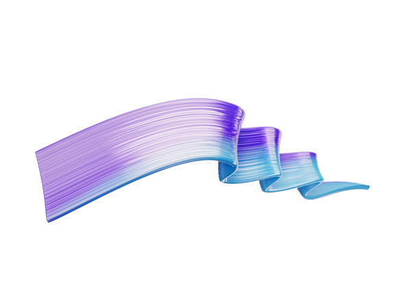 动态抽象的蓝色和紫色渐变丝带在白色背景上流动。三维插画图片下载
