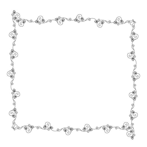 花卉纤细优雅的秋季方形边框装饰轮廓手绘插画，由叶子和藤蔓组成的线性装饰，用于贺卡、邀请函、横幅和其他设计用途图片下载