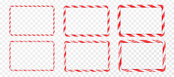 一组圣诞拐杖糖形状的相框，带有不同厚度的红白条纹。条纹圣诞拐杖糖的插画。带有文本空间的农历新年模板。白色背景矢量插画。图片下载