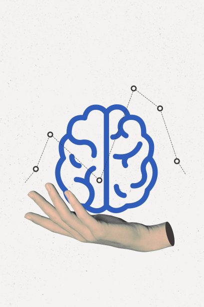 垂直3D横幅杂志照片拼贴，手触碰大脑器官，思考、沉思的概念，矩阵存储数据，记忆，人工智能图片下载