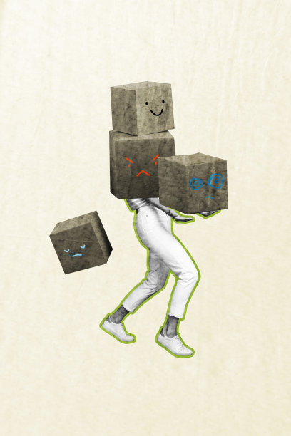 竖版横幅 时尚照片拼贴匿名女孩携带箱子 快速分发 表情符号贴纸 配送服务概念图片下载