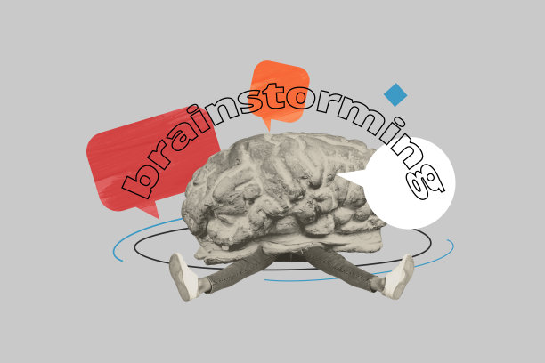 大脑身体腿部创意3D照片拼贴模板，坐着，思考云，媒体网络信息图标，头脑风暴创意图片下载