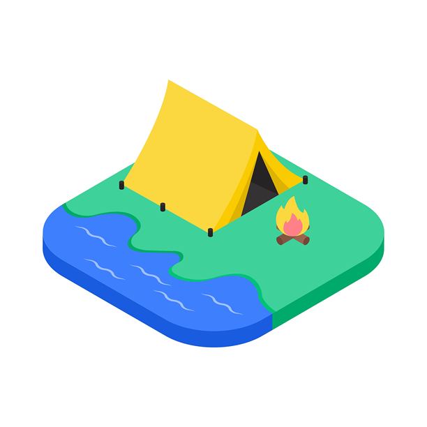 露营帐篷等距矢量插画图片下载