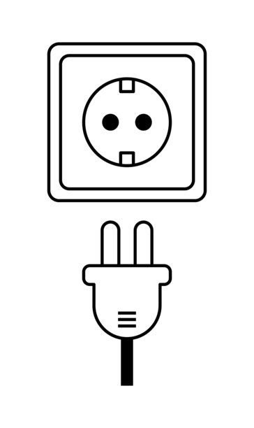 电源插头和插座。简约的黑色轮廓能量符号，用于科技、电源连接、电力、充电或环保能源横幅设计。极简线条艺术插画。图片下载