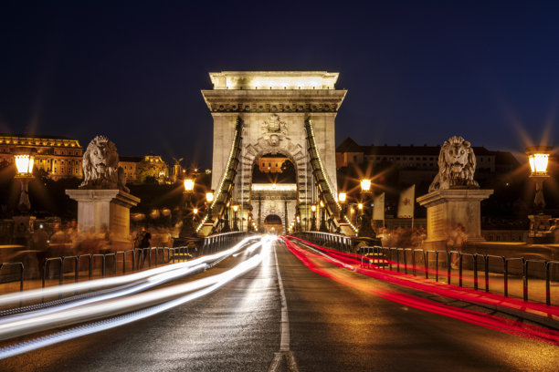 匈牙利布达佩斯链子桥的夜景长曝光照片图片下载