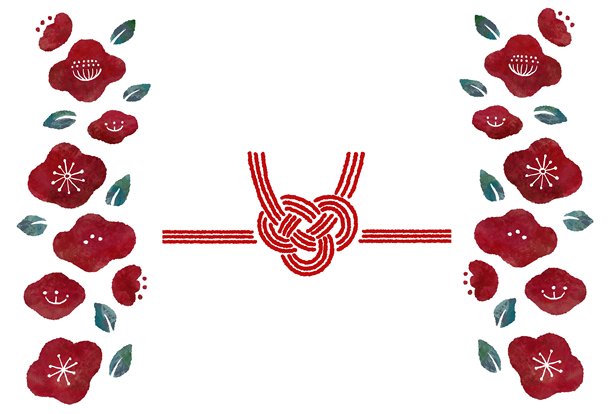 一张少女感十足、节日氛围浓厚的 the mizuhiki 和山茶花背景插画图片下载