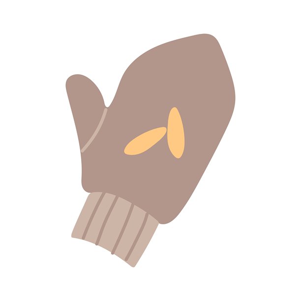 针织手套，棕色带黄色图案。温馨氛围。手工制作。纯色孤立插画。适用于明信片、包装设计、社交媒体帖子、关怀与温馨主题。图片下载