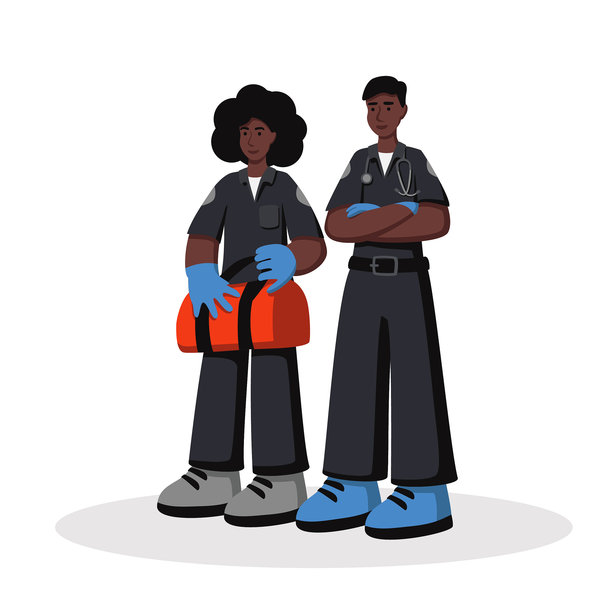 非洲裔美国急诊医生全身像，矢量插画，扁平化设计图片下载