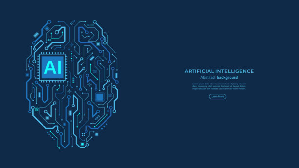 抽象人工智能大脑概念。大脑上带有电路板的人工智能芯片组。未来科技设计。认知、创新和数据网络。矢量插画。图片下载