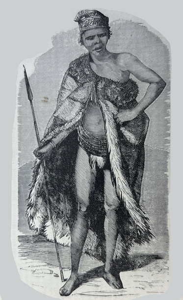 老式插画 - 非洲土著 - 一位身着盛装站立的男子图片下载