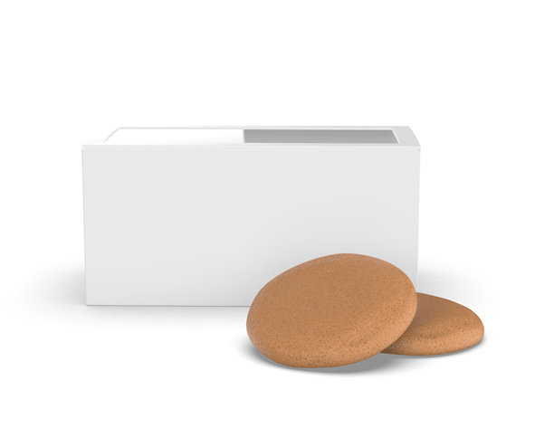 3D渲染的空白纸盒包装插画，适合饼干或曲奇。极简干净的食品容器模型，非常适合品牌和包装设计。图片下载