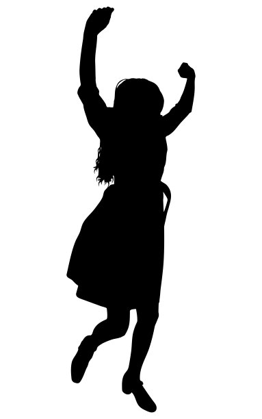 女人剪影高举拳头庆祝胜利。矢量插画图片下载