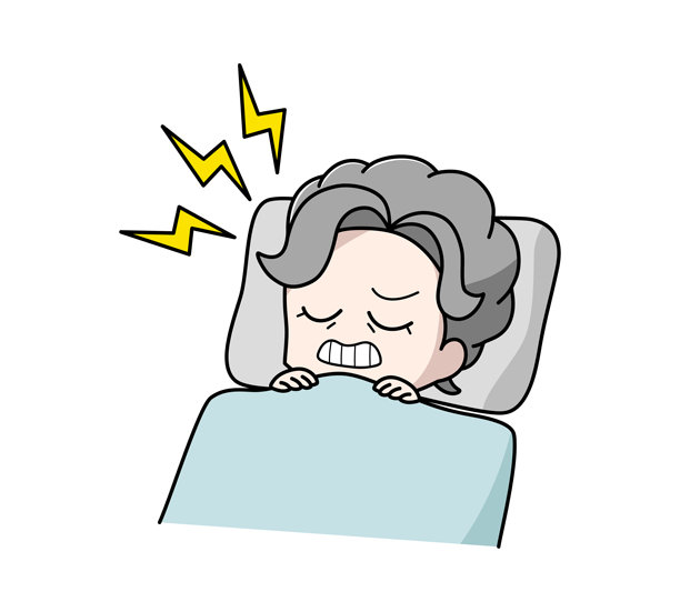 一位老年妇女在睡觉时磨牙的插画图片下载