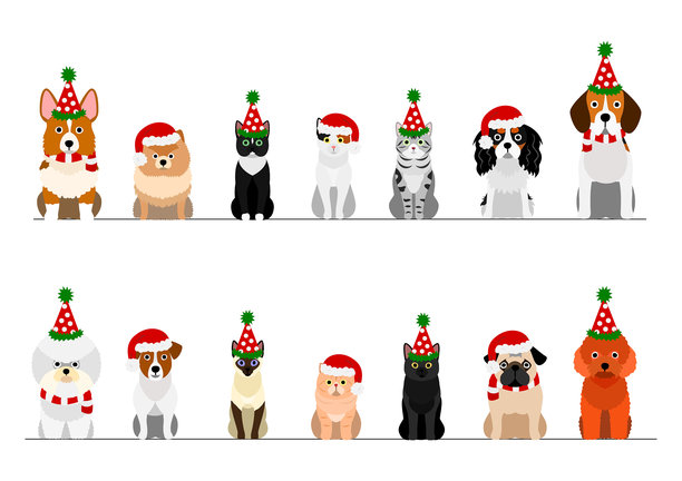 一套圣诞主题的狗和猫的边框插画图片下载
