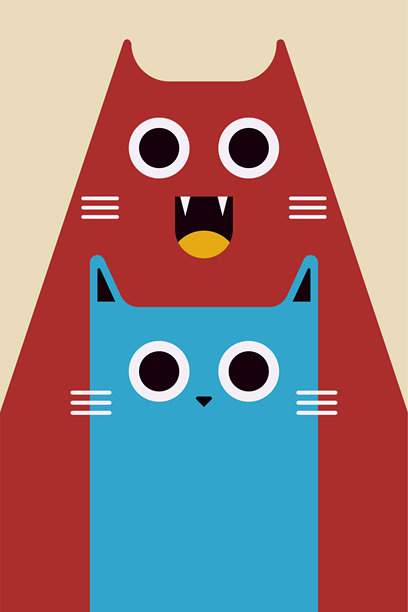 扁平风格的可爱卡通猫插画，背景简洁图片下载