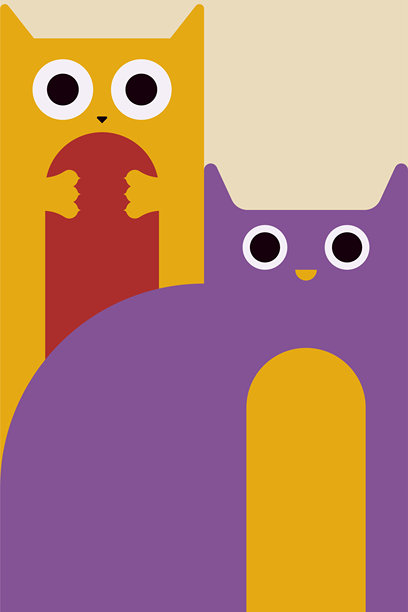 扁平风格的可爱卡通猫咪插画，背景简洁图片下载