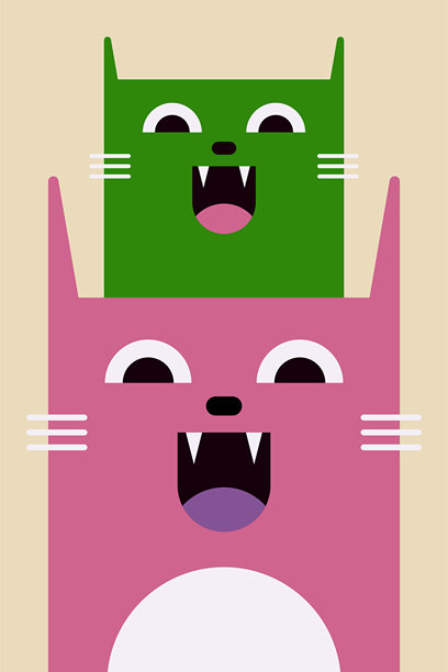 扁平风格的可爱卡通猫咪插画，背景简洁图片下载