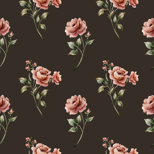 深色背景上的玫瑰花无缝图案 灰粉色花园 维多利亚风格 水彩手绘花卉插画图片下载