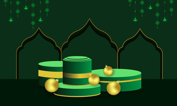 绿色圆形产品领奖台，3D背景，留有空白空间，圣诞主题图片下载