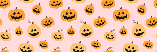 可爱的万圣节图案，配有手绘南瓜灯。无缝纹理设计。矢量插画图片下载