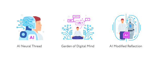 人工智能帮助人类的插画集。科技、伙伴关系、人工智能商业机器人、赛博。线性插画图标信息图。登陆页面网站印刷海报。线条故事图片下载